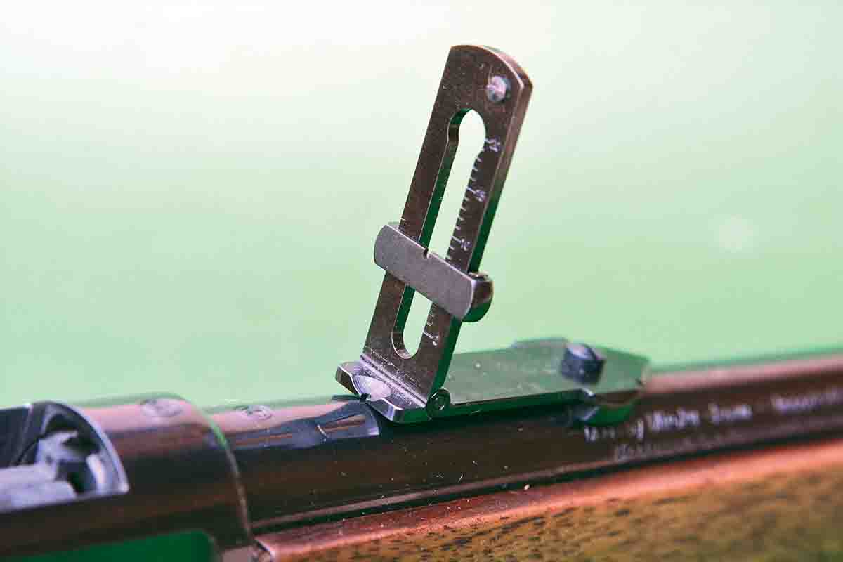 The ladder sight is of high quality and offers reference markings out to 2,000 yards.